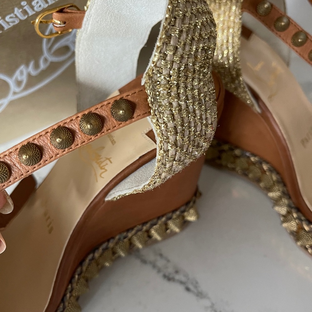🔥🔥sold🔥🔥 Christian Louboutin Brown Cordorella Sandal Wedge - Picture 5 of 9